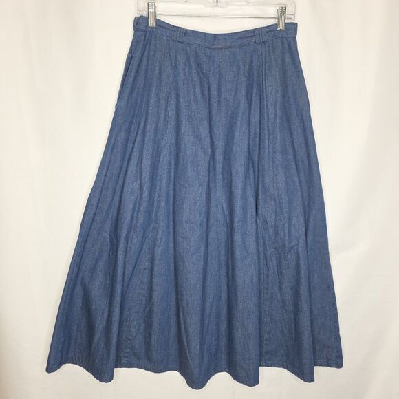 Vintage 70s 80s Full Denim Maxi Skirt Prairie Cottage Claire Sport Western Sz 12 - Picture 2 of 10